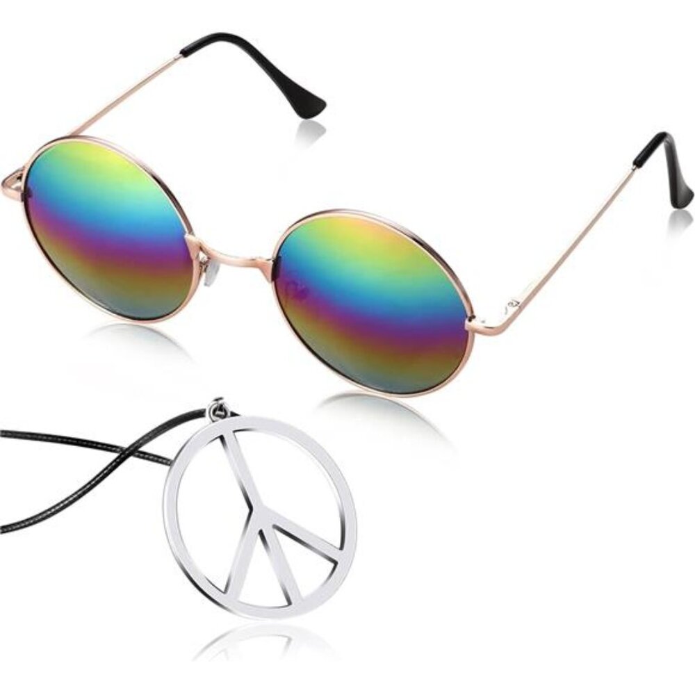 Hippie Dressing Accessory Set Hippie Glasses and Peace Sign Necklace
